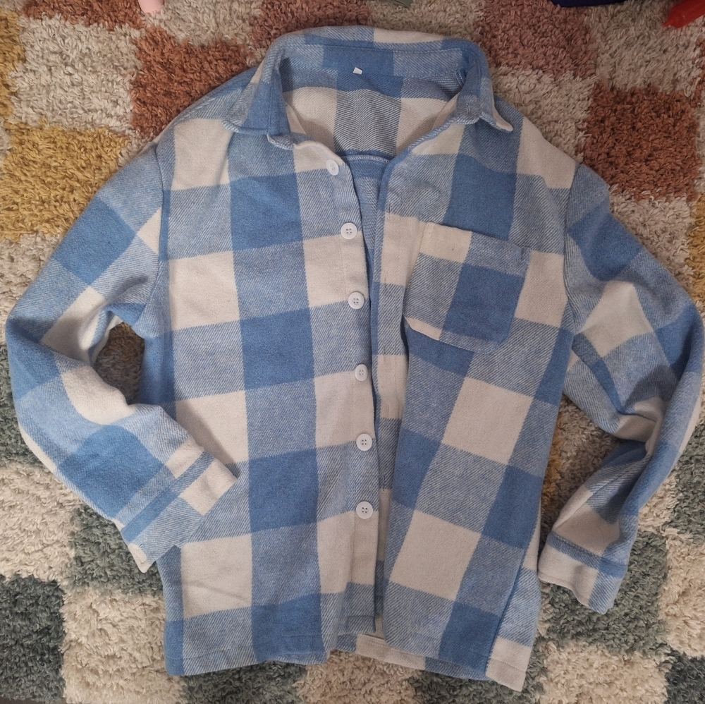 Mens Blue and White Plaid Shacket
